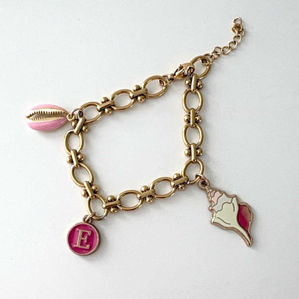 New! Gold Ocean Themed Charm Bracelet with Pink Accents